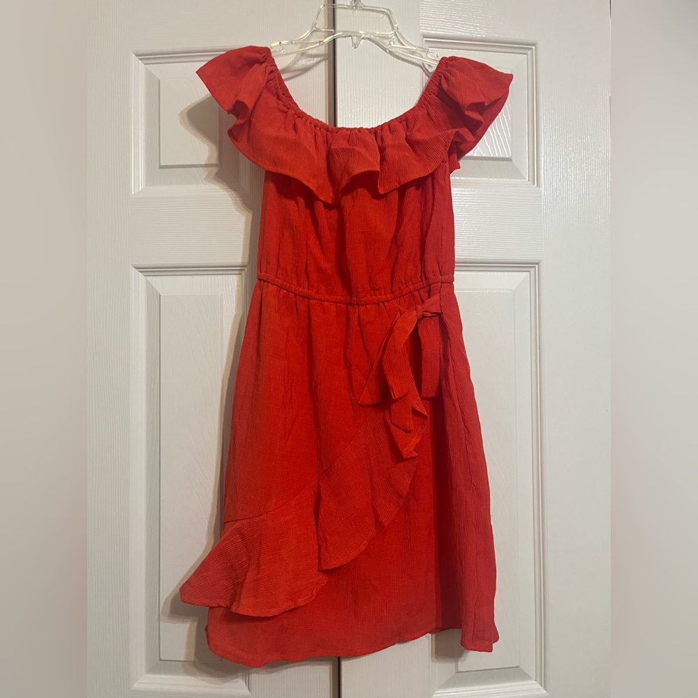 Red Orange Ruffled Tie Front Sundress